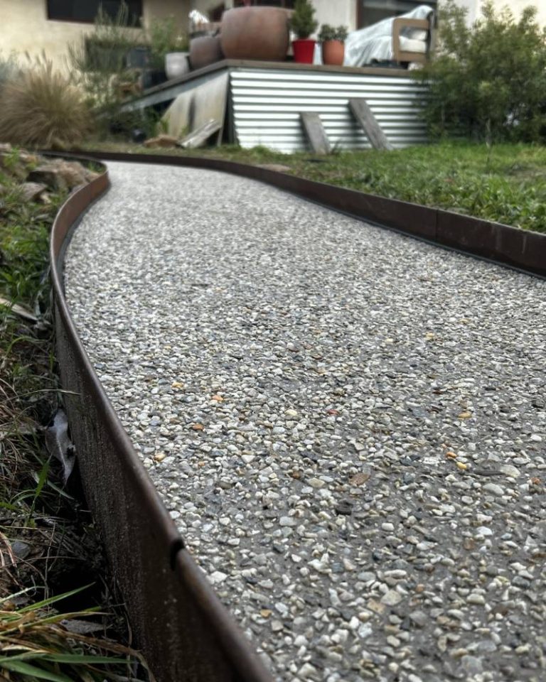 Exposed Aggregate paths, corten steel edging - Blackheath